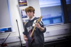 Picture by Peter Frankland. 15-01-25 St Sampson's High School band taking part in the Thirst Music Battle of the School Bands competition. Deaf Donkeys. Kristain Michel, 15.