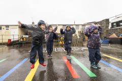 Picture by Sophie Rabey.  29-01-25.  Butterflies Preschool were allocated some funding from the Health Improvement Commission to add some design and colour to the playground.
Children enjoying the new playground markings L-R Joel Batiste (4), Emily Fernandez (3), Amiyiah Juma (4) and Kalani Tucker (4).