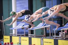 Picture by Peter Frankland. 27-09-24 Swimming at St Sampson's High School. The Wayfarers Travel Island Championships 2024. L-R - Kadee Truffitt, 13, Delphine Riley, 18, Elodie Riley, 16. 1500m.