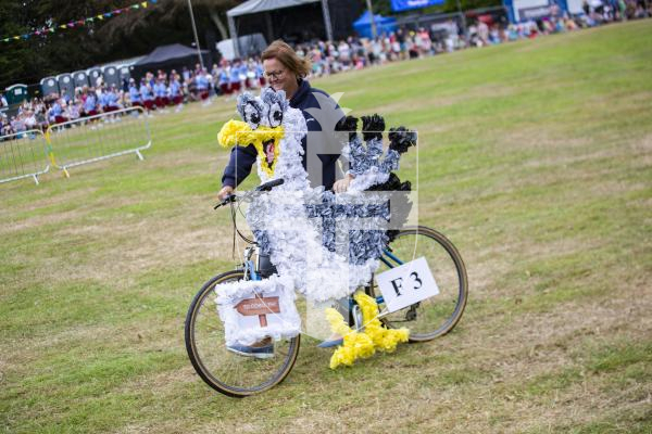 Picture by Sophie Rabey.  24-08-23.  North Show 2023, Battle of Flowers.
Class F - Decorated bicycles, any flowers, any age.
F3 Where’s The Chips? - Lisa Smart