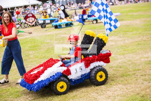Picture by Sophie Rabey.  24-08-23.  North Show 2023, Battle of Flowers.
Class J - Paper flowers, wheeled, drawn or carried.  Occupied by children only under 10years.  Max floor area 25 soft with 2 adults to assist.
(no entry name listed on programme)