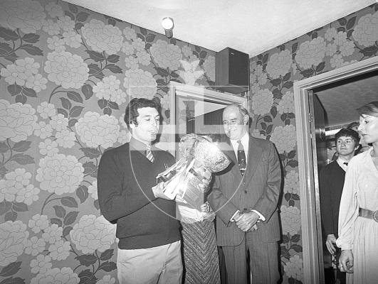 Picture by Guernsey Press.
Nostalgia Lookback feature.
20 Oct 1978. Neg number 4057/78.
Previous year's 1st XV captain Dave Leafe examines the Siam Cup which had just been presented to him by the Lieutenant Governor Sir John Martin at the Guernsey Rugby Club's HQ at Footes Lane.