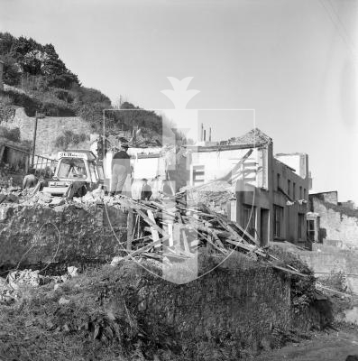 Picture by Guernsey Press. Nostalgia Lookback feature MONO.
24 Apr 1968. Neg number 836/68.
Changes at the Charroterie, where demolition work is in progress. Old buildings are to be replaced by States' houses and flats.