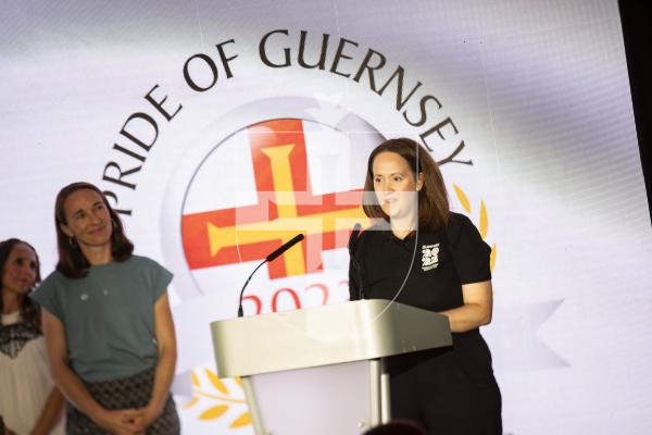 Picture by Sophie Rabey.  07-10-23.  Pride of Guernsey 2023 Awards at St Pierre Park.
Sports Volunteer of the Year, sponsored by Sure.  WINNER - Island Games organising committee.
L-R Kristin Dowling (volunteer manager) and Julia Bowditch (games director)