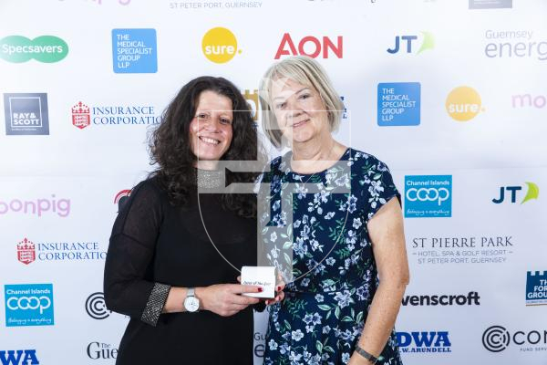 Picture by Peter Frankland. 07-10-23 Pride of Guernsey Awards 2023.  Carer: L-R - 
Emilia Fernandes and Mary Perkins (Specsavers)