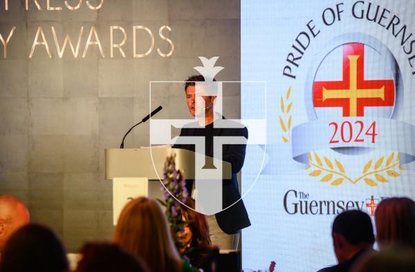 Pic supplied by Andrew Le Poidevin, 19-10-2024. The 2024 Guernsey Press Pride of Guernsey Awards night at St Pierre Park Hotel.
Carl Ward was the MC for the Evening.