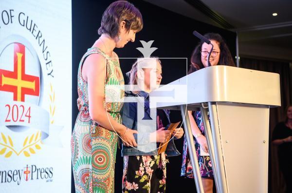 Pic supplied by Andrew Le Poidevin, 19-10-2024. The 2024 Guernsey Press Pride of Guernsey Awards night at St Pierre Park Hotel.
Overcoming Adversity Award sponsored by Lloyds Bank.
Presented by Julie Ronaldson.
Winner Brooke Doggett.