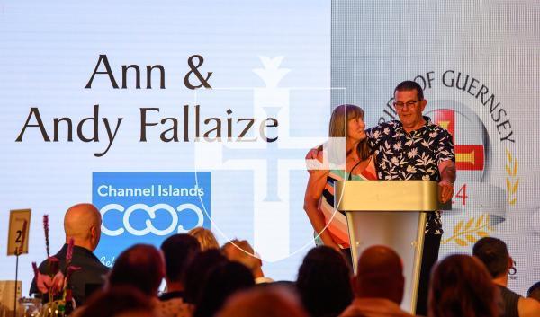 Pic supplied by Andrew Le Poidevin, 19-10-2024. The 2024 Guernsey Press Pride of Guernsey Awards night at St Pierre Park Hotel.
Grandparents of the Year Award sponsored by Channel Islands Co-op.
Winners Ann & Andy Fallaize.