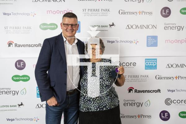 Picture by Sophie Rabey.  19-10-24.  Guernsey Press Pride of Guernsey Awards 2024 at St Pierre Park.
Sports Volunteer of the Year sponsored by Dominion.  L-R Jason Le Roux (Sponsor) and Jo Norman (Winner).