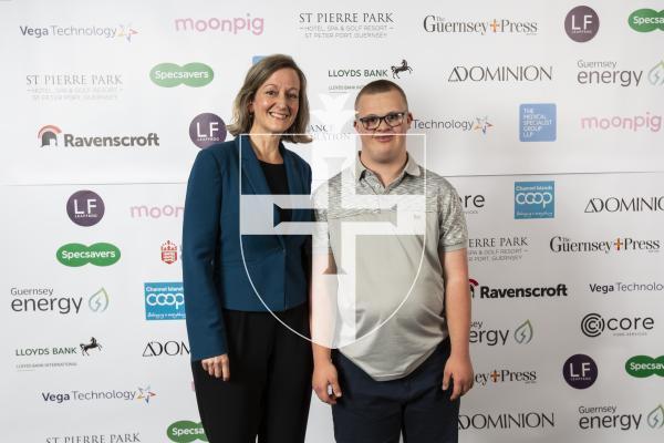 Picture by Sophie Rabey.  19-10-24.  Guernsey Press Pride of Guernsey Awards 2024 at St Pierre Park.
Young Achiever of the Year sponsored by St Pierre Park Hotel, Spa and Golf Resort.  L-R Elizabeth Raine (Sponsor) and Blake Le Ber (winner).