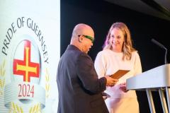 Pic supplied by Andrew Le Poidevin, 19-10-2024. The 2024 Guernsey Press Pride of Guernsey Awards night at St Pierre Park Hotel.
Angel of the Year Award sponsored by Ravenscroft.
Presented by Sophie Yabsley.
Winner Harmen Cervales.