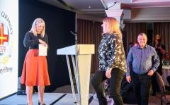 Pic supplied by Andrew Le Poidevin, 19-10-2024. The 2024 Guernsey Press Pride of Guernsey Awards night at St Pierre Park Hotel.
Parents of the Year Award sponsored by Leapfrog.
Presented by Vicki Eppelein.
Winners Maria & Shane Cosgrove.