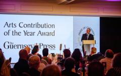 Pic supplied by Andrew Le Poidevin, 19-10-2024. The 2024 Guernsey Press Pride of Guernsey Awards night at St Pierre Park Hotel.
Arts Contribution Award sponsored by The Guernsey Press.
Presented by Simon De La Rue.