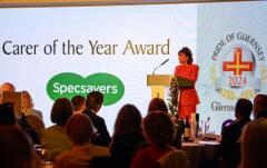 Pic supplied by Andrew Le Poidevin, 19-10-2024. The 2024 Guernsey Press Pride of Guernsey Awards night at St Pierre Park Hotel.
Carer of the Year Award sponsored by Specsavers.
Presented by Jo Delbridge.