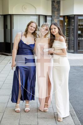 Picture by Sophie Rabey.  24-05-24.  Grammar School Sixth Form Prom 2024 at St Pierre Park.
L-R Hollie Jenkins, Olivia Osborne and Jeniska Duplain (all 18).