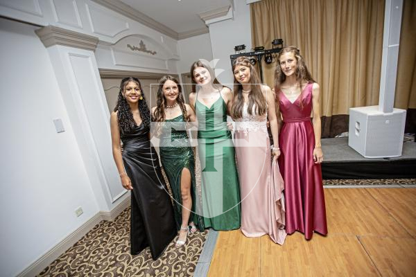 Picture by Sophie Rabey.  05-07-24.  La Mare De Carteret Prom at St Pierre Park.
L-R Amber Haywood, Jenny Mahe, Darcey Hodgson, Aimee Hamilton and Eleanor Jamieson (all 16).