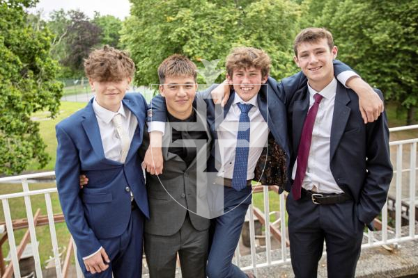 Picture by Sophie Rabey.  05-07-24.  La Mare De Carteret Prom at St Pierre Park.
L-R Railee Banford (16), Tom Billows (16), James Knight (15) and Charlie Hynes (16).