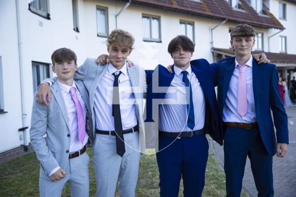 Picture By Peter Frankland. 06-07-23 St. Sampson's High Prom at Peninsula Hotel. L-R - Mason Prigent, Harry Heaume, Ethan Le Page and Auryn Le Tissier.