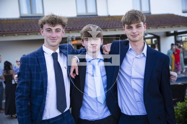 Picture By Peter Frankland. 06-07-23 St. Sampson's High Prom at Peninsula Hotel. L-R - Harry Miller, Josh Moffat and Ed Cooper.