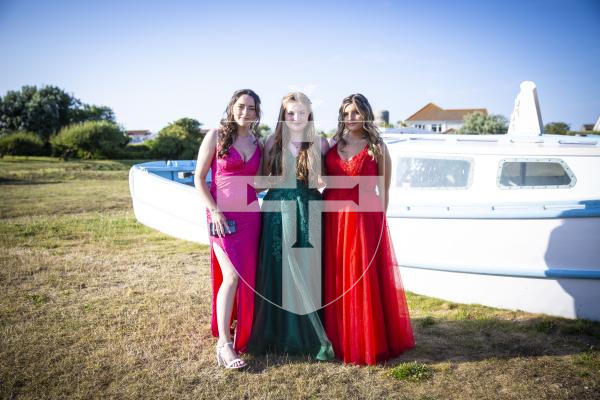 Picture By Peter Frankland. 06-07-23 St. Sampson's High Prom at Peninsula Hotel. L-R - Ella Pipet, Emma Battle and Eleanor Crocker.