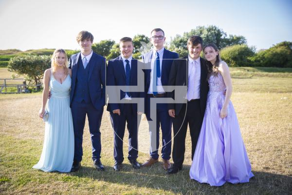 Picture By Peter Frankland. 06-07-23 St. Sampson's High Prom at Peninsula Hotel. L-R - Chloe Brache, Nathaniel Robinson, Ben Phillippe, Finlay Denning, Tom Bourgaize and Amelie Nicolle.