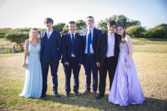 Picture By Peter Frankland. 06-07-23 St. Sampson's High Prom at Peninsula Hotel. L-R - Chloe Brache, Nathaniel Robinson, Ben Phillippe, Finlay Denning, Tom Bourgaize and Amelie Nicolle.