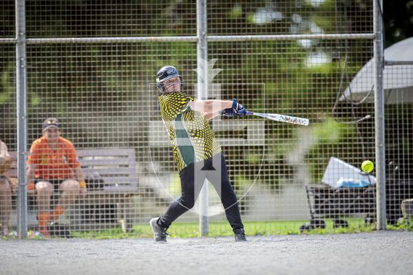 Picture by Peter Frankland. 10-08-24 Softball at Beau Sejour. All Division Knockout. Eagles Black (Black) v Pythons (Orange).