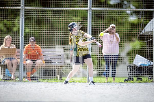 Picture by Peter Frankland. 10-08-24 Softball at Beau Sejour. All Division Knockout. Eagles Black (Black) v Pythons (Orange).