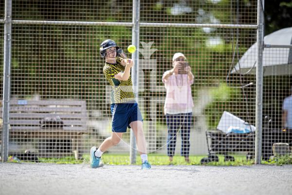 Picture by Peter Frankland. 10-08-24 Softball at Beau Sejour. All Division Knockout. Eagles Black (Black) v Pythons (Orange).