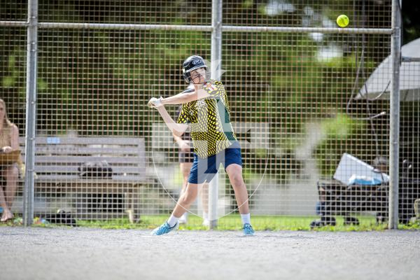 Picture by Peter Frankland. 10-08-24 Softball at Beau Sejour. All Division Knockout. Eagles Black (Black) v Pythons (Orange).