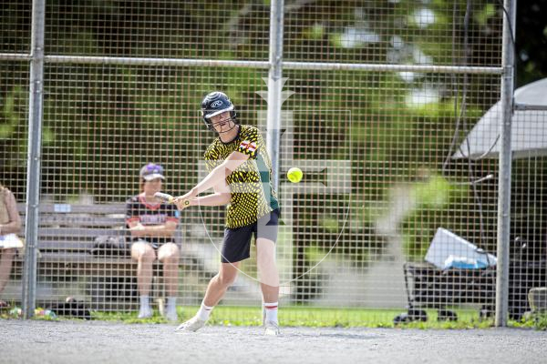 Picture by Peter Frankland. 10-08-24 Softball at Beau Sejour. All Division Knockout. Eagles Black (Black) v Pythons (Orange).