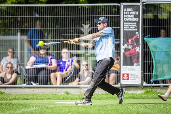 Picture by Peter Frankland. 10-08-24 Softball at Beau Sejour. All Division Knockout. Tomahawks v Hurricanes. (Tomahawks batting). Shane Taylor.