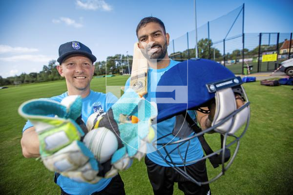 Picture by Peter Frankland. 20-08-24 The Mens T20 Cricket World Cup regional qualifiers  start tomorrow at KGV and Port Soif. L-R - Marko Vaik and Sahil Chauhan of Estonia. Sahil is the world record holder for the fastest century in T20 international cricket. It took him just 27 balls against Cyprus to reach his 100 in June this year.