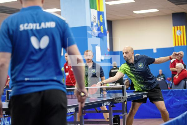 Picture by Peter Frankland. 13-09-24 Table Tennis - Veterans Home Nations 2024 Championships. L-R - Steve Ozanne and Jamie Ferbrache O40s v Scotland.