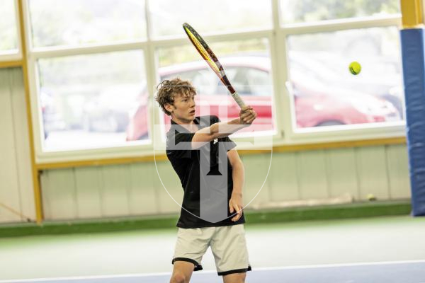 Picture by Sophie Rabey.  22-07-25.  BNP Paribas Guernsey Open Tennis.
U16s - Xander Clode vs Bertie Mcclean (pictured).