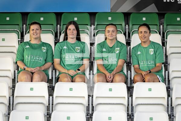 Picture by Sophie Rabey.  26-08-25.  GFC women training session at Victoria Park ahead of their game this weekend.  Interviews and training action.
L-R Donna Gallienne, Scarlett Kenneally, Aimee Ogier and Candice Bougourd.