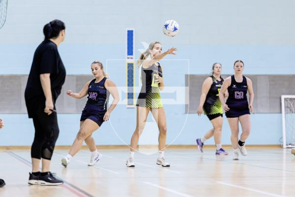 Picture by Peter Frankland. 25-11-25 Netball at St Sampson's High. Game Two. Rezzers Green v Pula Blaze.