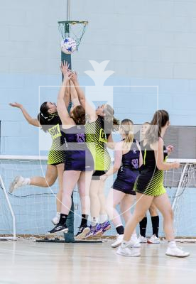 Picture by Peter Frankland. 25-11-25 Netball at St Sampson's High. Game Two. Rezzers Green v Pula Blaze.