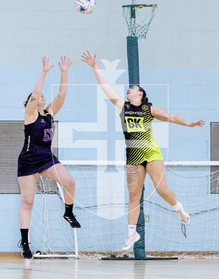 Picture by Peter Frankland. 25-11-25 Netball at St Sampson's High. Game Two. Rezzers Green v Pula Blaze.