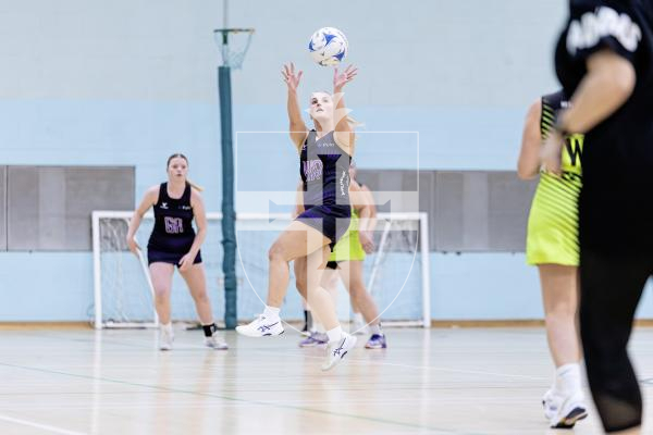 Picture by Peter Frankland. 25-11-25 Netball at St Sampson's High. Game Two. Rezzers Green v Pula Blaze.