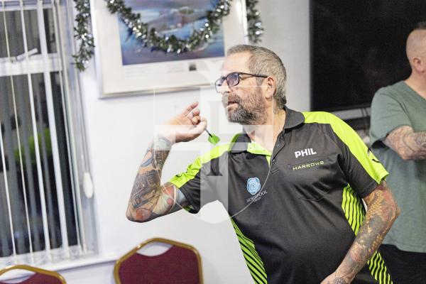 Picture by Sophie Rabey.  06-12-25.  Guernsey series of darts 2025 finals at RAF club.
Phil Martel.