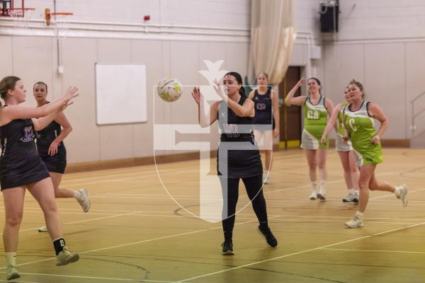 Picture by Sophie Rabey.  03-03-26.  Netball action at Les Varendes.  SNC Pula Blaze vs Lightning Storm.