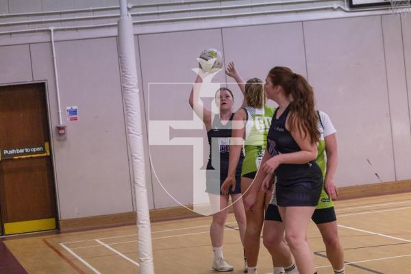 Picture by Sophie Rabey.  03-03-26.  Netball action at Les Varendes.  SNC Pula Blaze vs Lightning Storm.