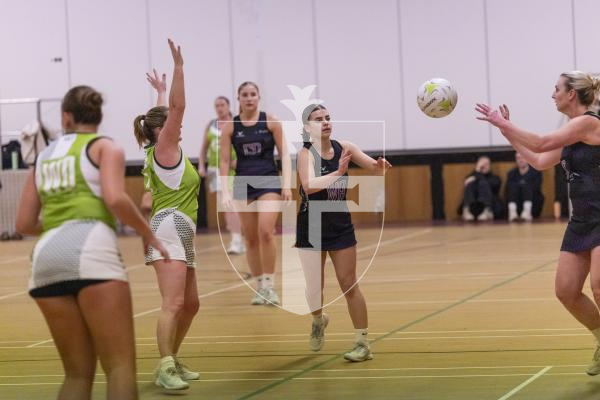 Picture by Sophie Rabey.  03-03-26.  Netball action at Les Varendes.  SNC Pula Blaze vs Lightning Storm.