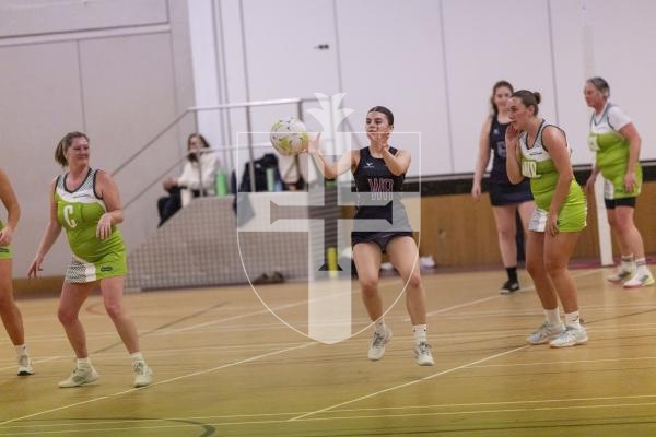 Picture by Sophie Rabey.  03-03-26.  Netball action at Les Varendes.  SNC Pula Blaze vs Lightning Storm.