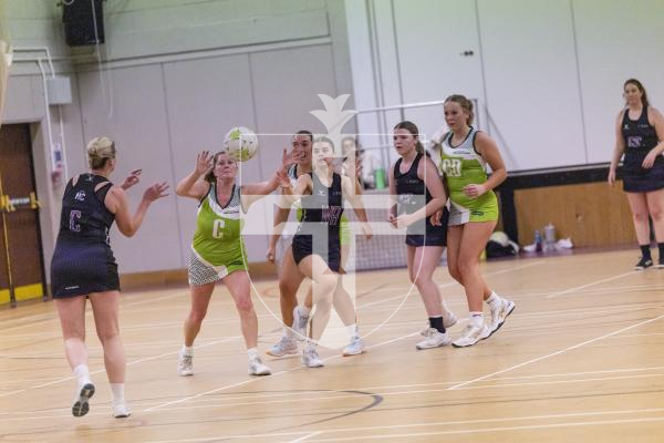 Picture by Sophie Rabey.  03-03-26.  Netball action at Les Varendes.  SNC Pula Blaze vs Lightning Storm.