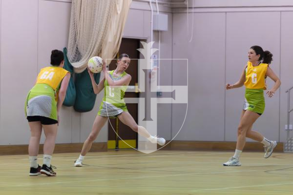 Picture by Peter Frankland. 10-03-26 Netball at Les Varendes. Lightning Strike v Lightning Flash.