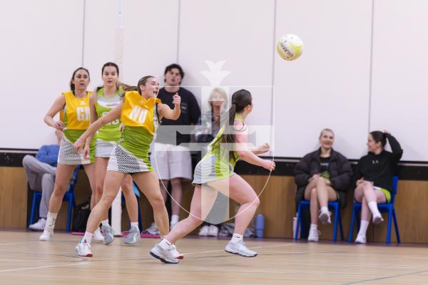 Picture by Peter Frankland. 10-03-26 Netball at Les Varendes. Lightning Strike v Lightning Flash.
