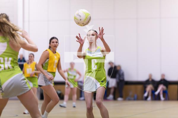 Picture by Peter Frankland. 10-03-26 Netball at Les Varendes. Lightning Strike v Lightning Flash.