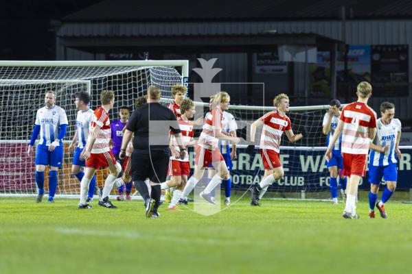 Picture by Peter Frankland. 17-03-26 Football at The Track. Bels v Elizabeth College in the FA Cup.